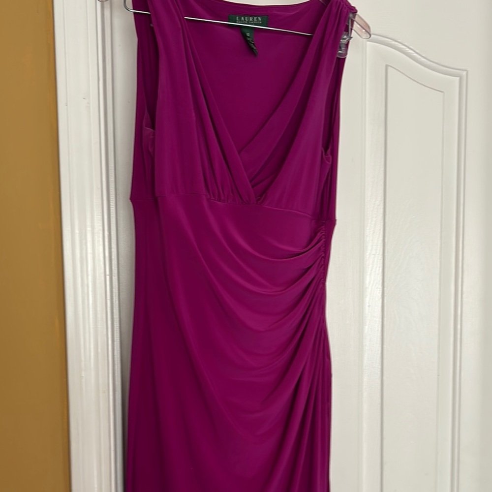 Lauren Ralph Lauren Magenta Sleeveless Draped V-Neck Dress